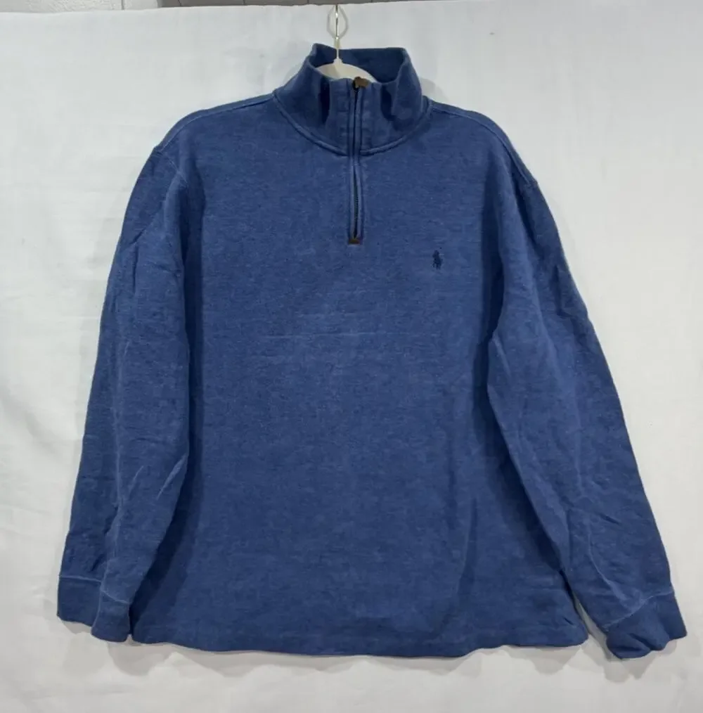 Polo Ralph Lauren Sweater Mens L Blue 1/4 Zip Pullover Blue Pony Collared Preppy